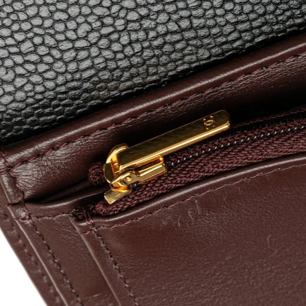 Pre-owned Chanel CC Quilted Caviar Trifold Flap Wallet Black