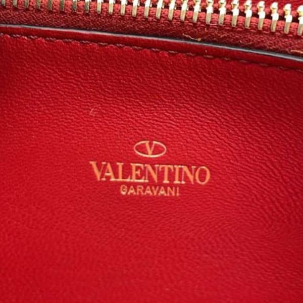 Pre-owned Valentino Lambskin Rockstud Spike Heart Zip Around Wallet Pink