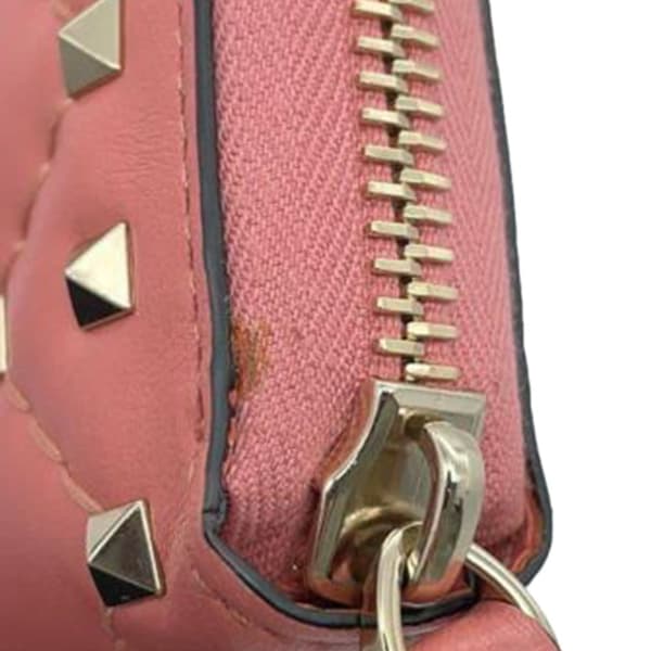 Pre-owned Valentino Lambskin Rockstud Spike Heart Zip Around Wallet Pink