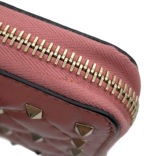 Pre-owned Valentino Lambskin Rockstud Spike Heart Zip Around Wallet Pink