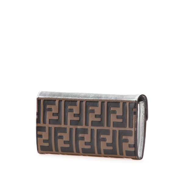 Pre-owned Fendi Zucca Embossed Leather F is Fendi Continental Wallet Brown