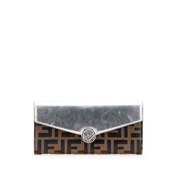 Pre-owned Fendi Zucca Embossed Leather F is Fendi Continental Wallet Brown