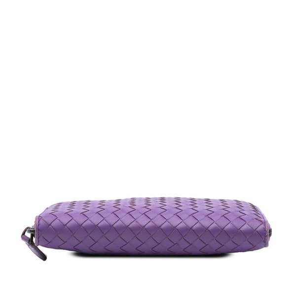 Pre-owned Bottega Veneta Leather Intrecciato Zip Around Wallet Purple