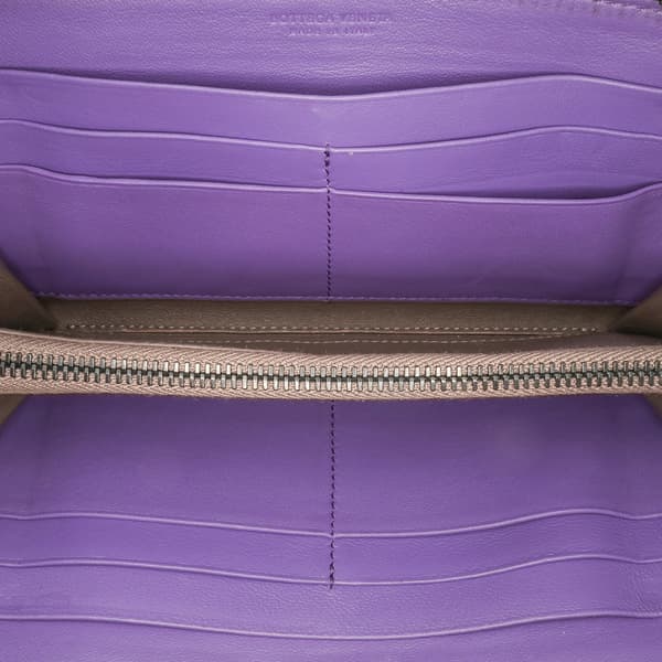 Pre-owned Bottega Veneta Leather Intrecciato Zip Around Wallet Purple