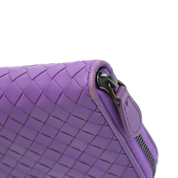 Pre-owned Bottega Veneta Leather Intrecciato Zip Around Wallet Purple