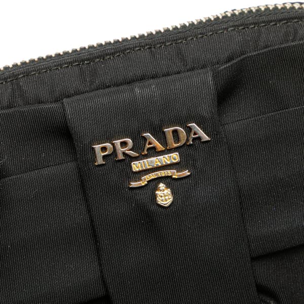 Pre-owned Prada Tessuto Fiocco Bow Pouch Black