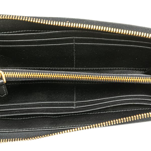 Pre-owned Prada Saffiano Zip Long Wallet Black