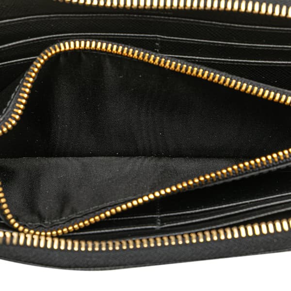 Pre-owned Prada Saffiano Zip Long Wallet Black