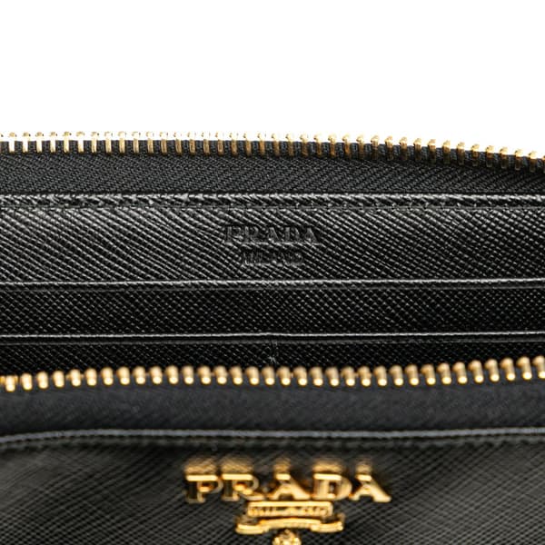 Pre-owned Prada Saffiano Zip Long Wallet Black