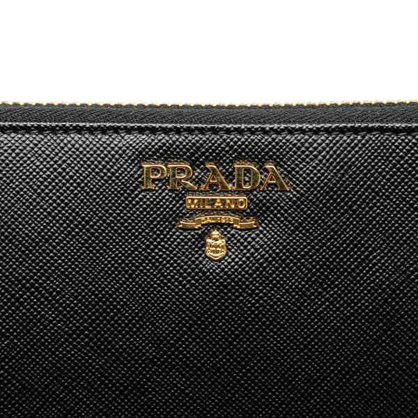 Pre-owned Prada Saffiano Zip Long Wallet Black