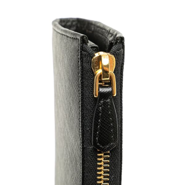 Pre-owned Prada Saffiano Zip Long Wallet Black