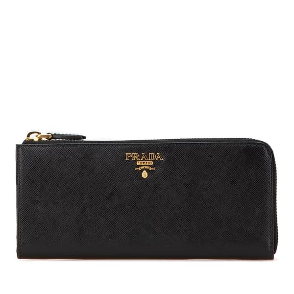Pre-owned Prada Saffiano Zip Long Wallet Black
