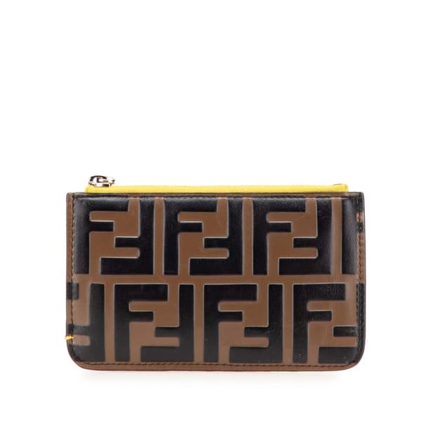Pre-owned Fendi Zucca Embossed Leather Coin Pouch Brown