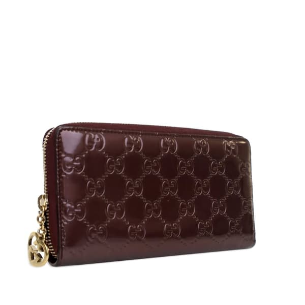 Pre-owned Gucci Patent Guccissima Zip Around Long Wallet Red