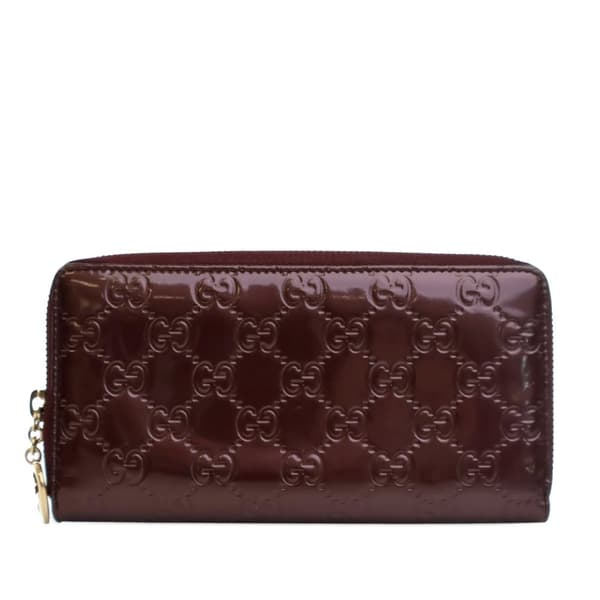 Pre-owned Gucci Patent Guccissima Zip Around Long Wallet Red