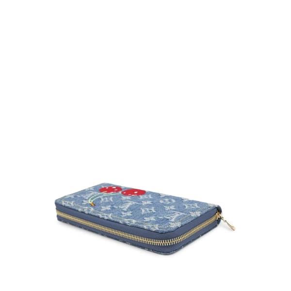 Pre-owned Louis Vuitton Takashi Murakami Monogram Cherry Denim Zippy Wallet Blue