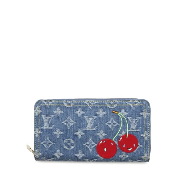 Pre-owned Louis Vuitton Takashi Murakami Monogram Cherry Denim Zippy Wallet Blue
