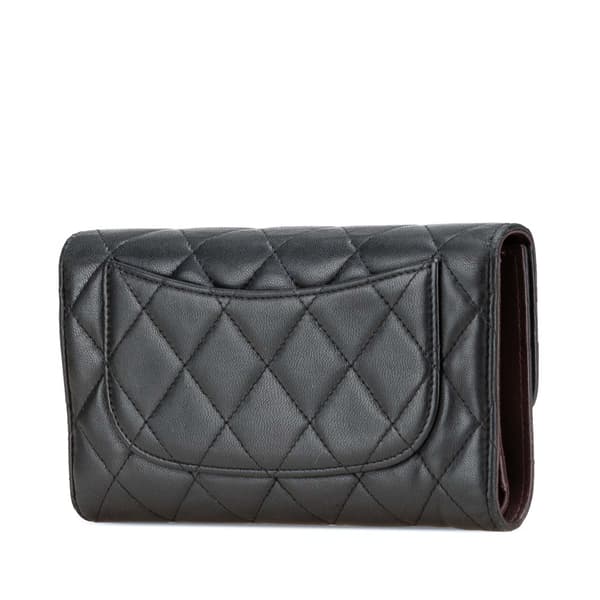 Pre-owned Chanel Small CC Quilted Lambskin Flap Wallet Black