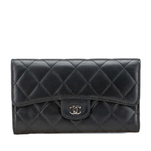 Pre-owned Chanel Small CC Quilted Lambskin Flap Wallet Black