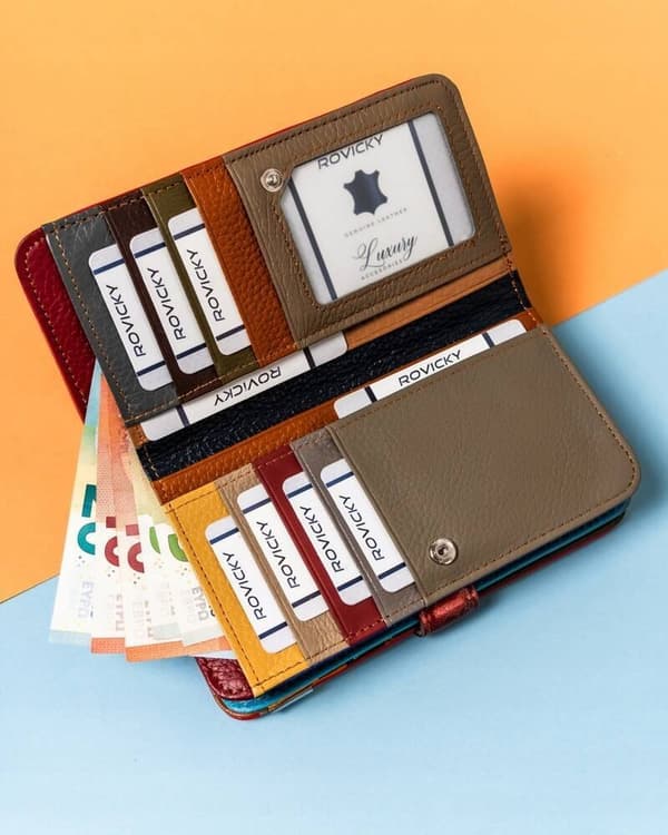 Stor damepung i læder med patchwork-mønster fra Lumarko!