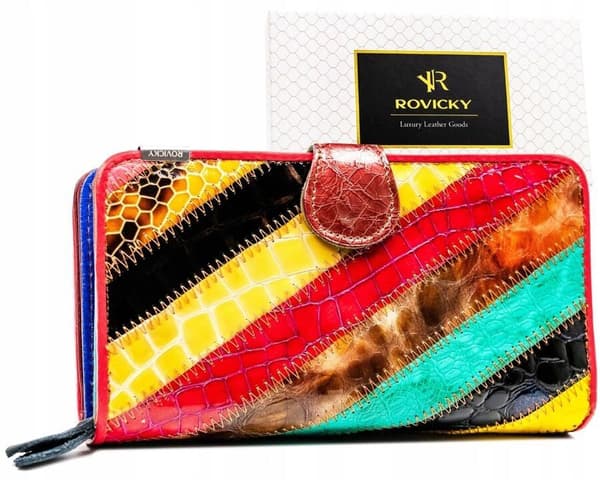 Stor damepung i læder med patchwork-mønster fra Lumarko!