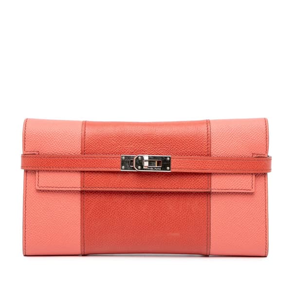 Pre-owned Hermès Epsom Flag Kelly Longue Wallet Orange