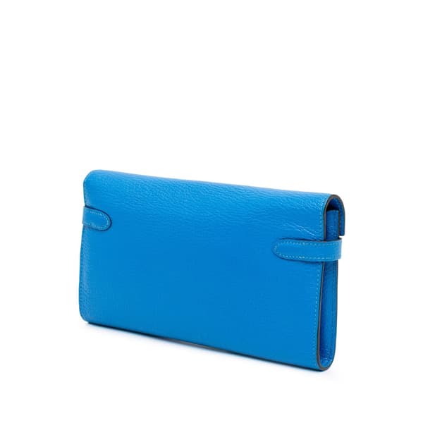 Pre-owned Hermès Chevre Mysore Kelly Longue Wallet Blue