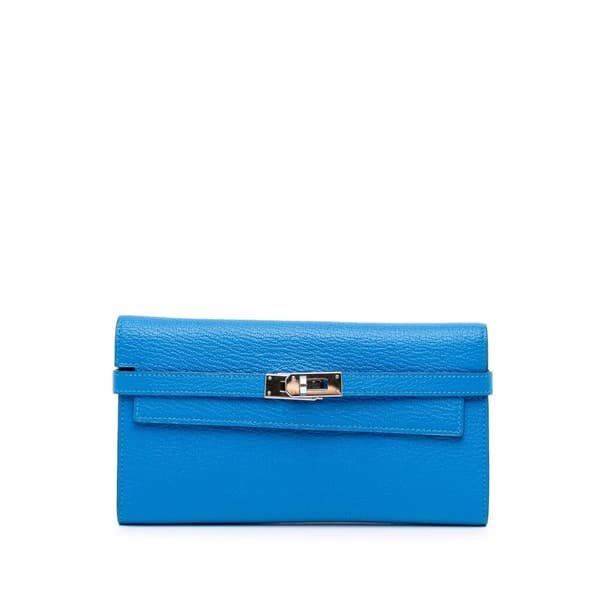 Pre-owned Hermès Chevre Mysore Kelly Longue Wallet Blue