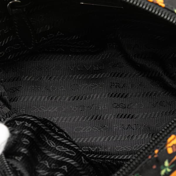 Pre-owned Prada Small Tessuto Saint Palm Cosmetic Pouch Black
