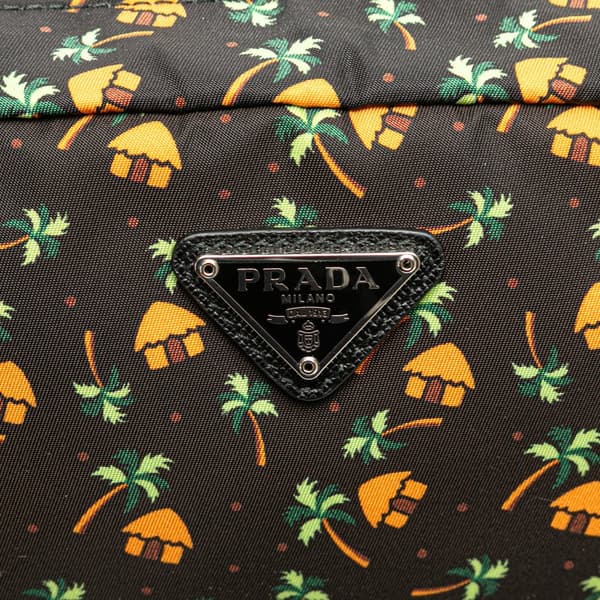 Pre-owned Prada Small Tessuto Saint Palm Cosmetic Pouch Black