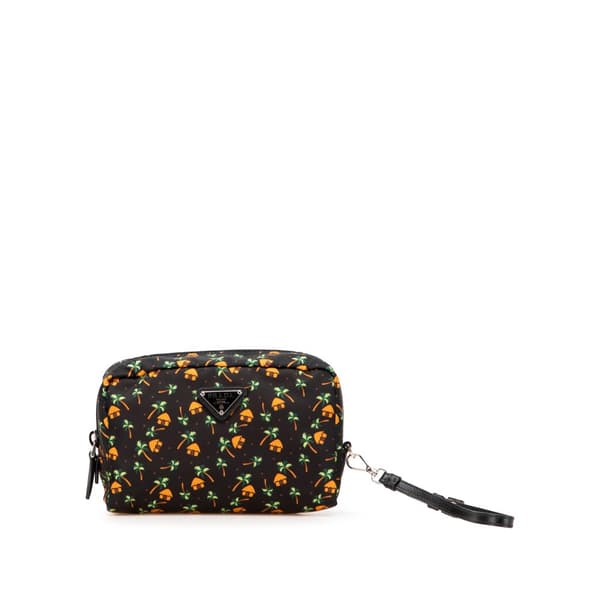 Pre-owned Prada Small Tessuto Saint Palm Cosmetic Pouch Black