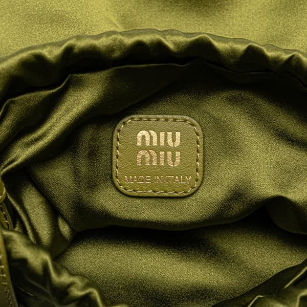 Pre-owned Miu Miu Satin Duchesse Drawstring Pouch Green