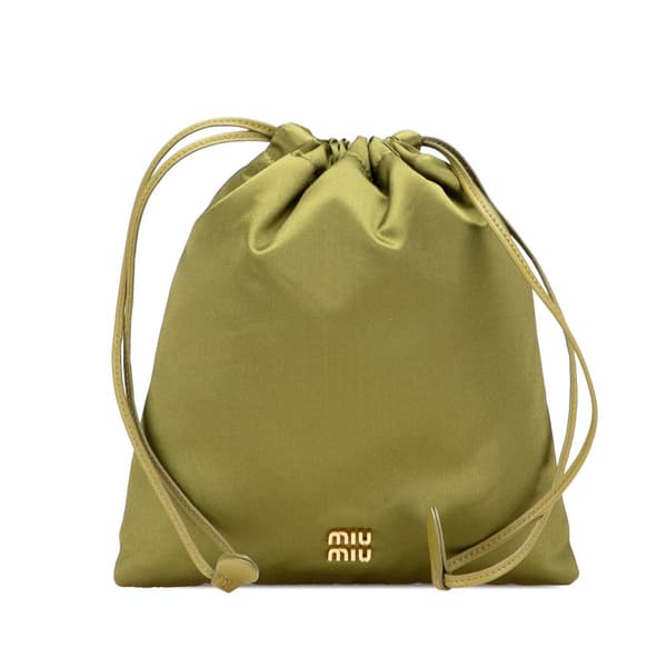 Pre-owned Miu Miu Satin Duchesse Drawstring Pouch Green