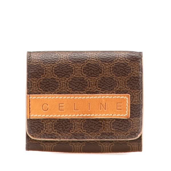 Pre-owned Celine Macadam Coated Canvas Coin Pouch Brown