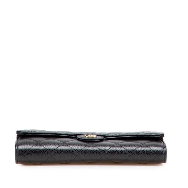 Pre-owned Chanel CC Quilted Caviar Classic Flap Wallet Black