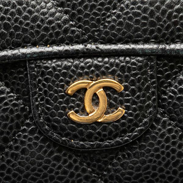 Pre-owned Chanel CC Quilted Caviar Classic Flap Wallet Black