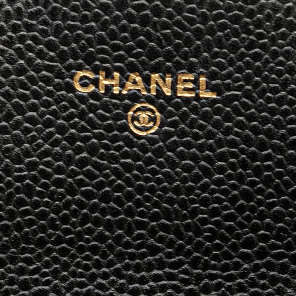 Pre-owned Chanel CC Quilted Caviar Classic Flap Wallet Black