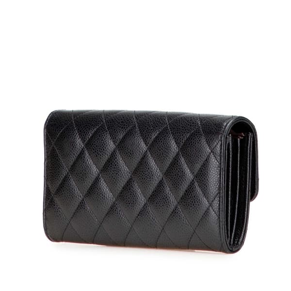 Pre-owned Chanel CC Quilted Caviar Classic Flap Wallet Black
