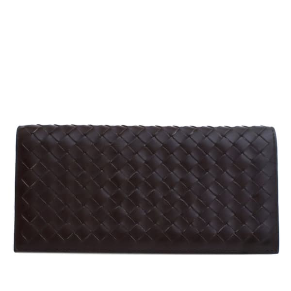 Pre-owned Bottega Veneta Lambskin Intrecciato Bifold Long Wallet Brown