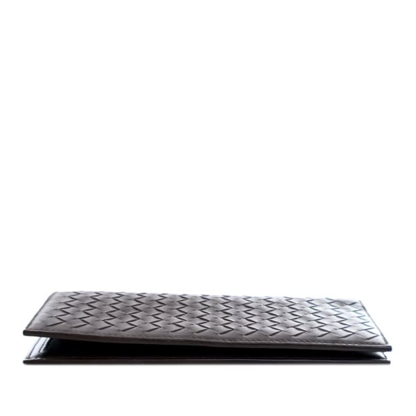 Pre-owned Bottega Veneta Lambskin Intrecciato Bifold Long Wallet Brown