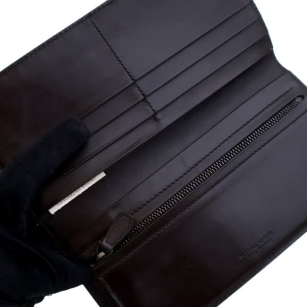 Pre-owned Bottega Veneta Lambskin Intrecciato Bifold Long Wallet Brown