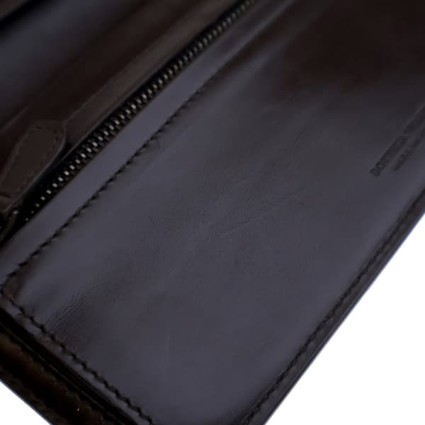Pre-owned Bottega Veneta Lambskin Intrecciato Bifold Long Wallet Brown
