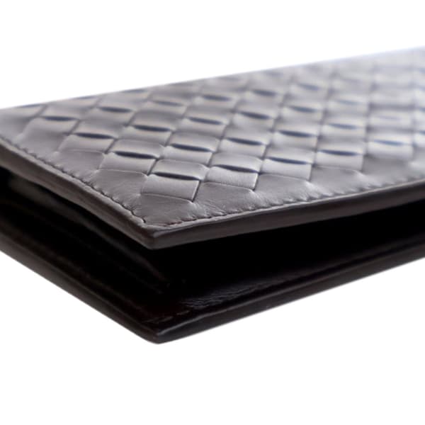 Pre-owned Bottega Veneta Lambskin Intrecciato Bifold Long Wallet Brown