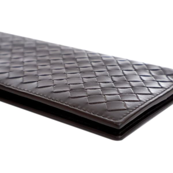 Pre-owned Bottega Veneta Lambskin Intrecciato Bifold Long Wallet Brown