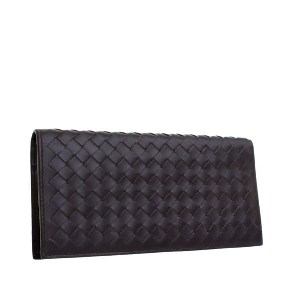 Pre-owned Bottega Veneta Lambskin Intrecciato Bifold Long Wallet Brown