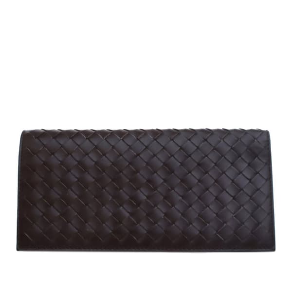 Pre-owned Bottega Veneta Lambskin Intrecciato Bifold Long Wallet Brown