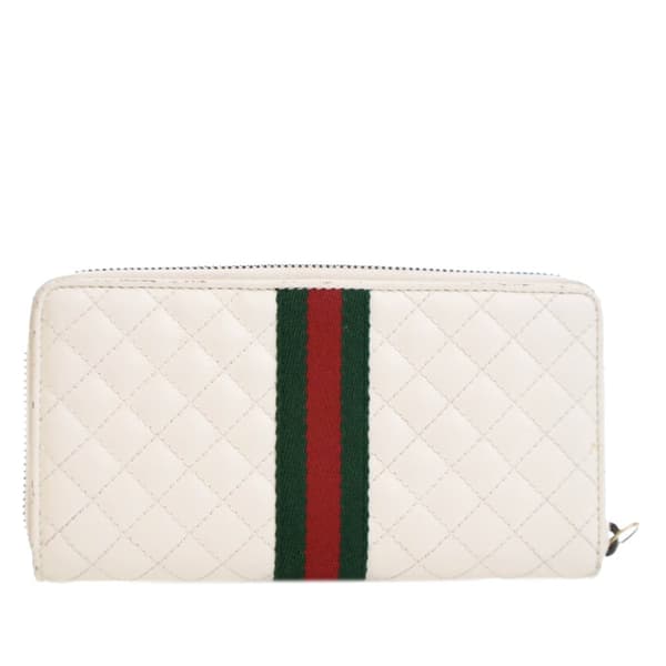 Pre-owned Gucci Quilted Leather Web Trapuntata Zip Around Wallet White