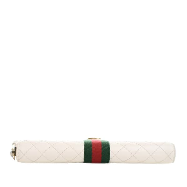 Pre-owned Gucci Quilted Leather Web Trapuntata Zip Around Wallet White