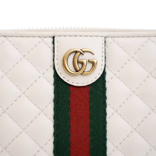 Pre-owned Gucci Quilted Leather Web Trapuntata Zip Around Wallet White