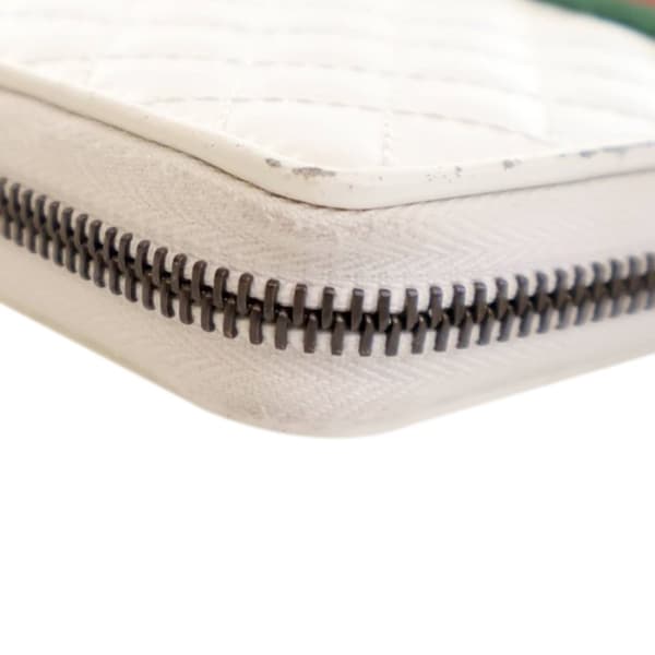 Pre-owned Gucci Quilted Leather Web Trapuntata Zip Around Wallet White